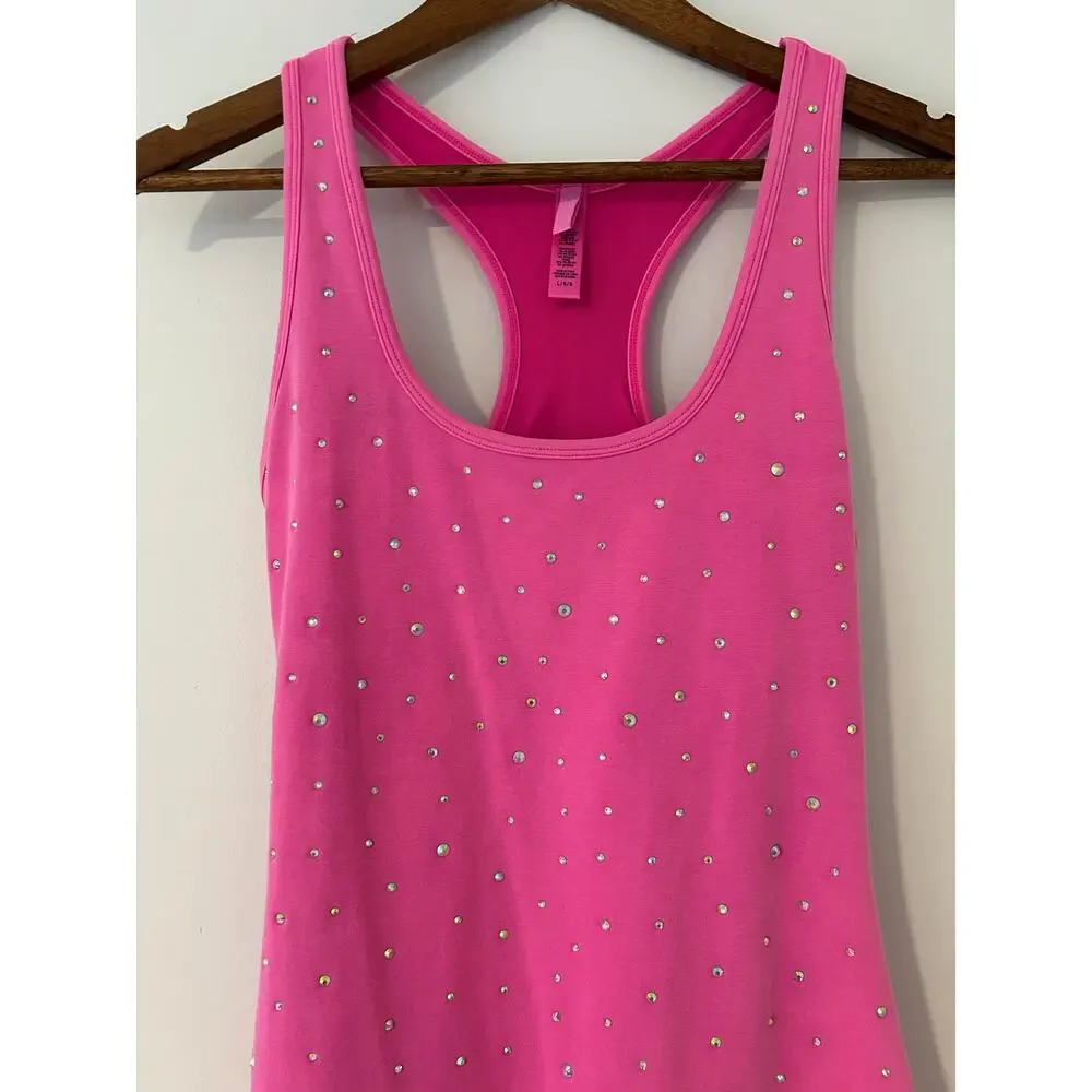 SKIMS Outdoor Rhinestone Racerback Mid Thigh Onesie Active Work out Taffy Pink L - Picture 2 of 9